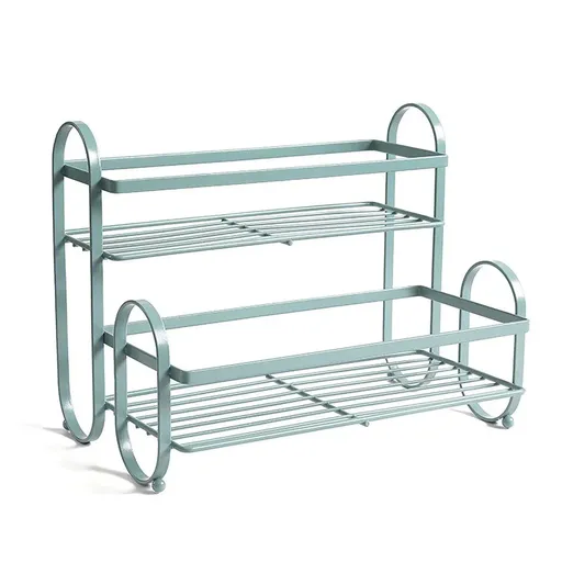 Iron Double Storage Shelf Organiser Durable Metal Rack for Kitchen Bathroom Use - Green