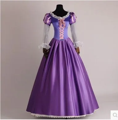 Adult Rapunzel Costume Purple Long Dress Polyester Style II (including skirt) Size: L; Height (cm): 165-170; Weight (kg): 55-60; Bust (cm): 90-94; Waist (cm): 74-78; Shoulder width (cm): 39; Length (cm): 62