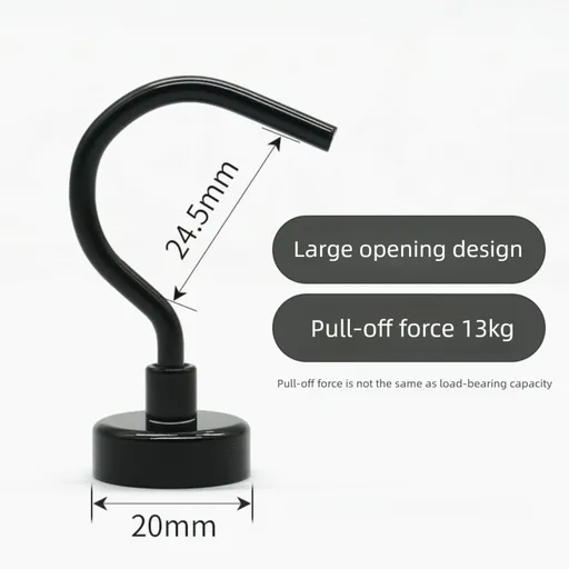 Neodymium Magnetic Hooks 20mm Base Large Open Mouth Hanger Heavy Duty Magnet for Fridge Kitchen BBQ Grill Utensils and Keys Black