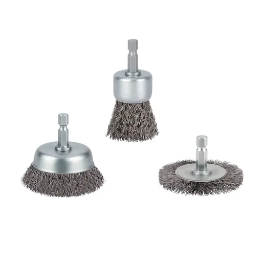 3PC Wire Wheel Brush Set with 0.25 Inch Hex Shank for Power Drill Stainless Steel and Copper Wire Brushes for Rust Removal Grinding and Metal Cleaning with Black Coating Silver