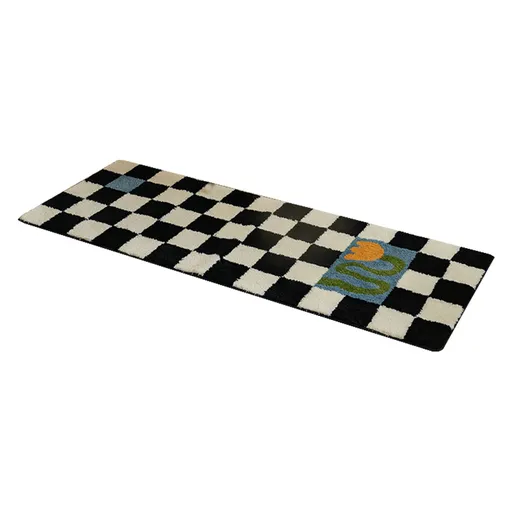 Runner Rug Black White Plaid Pattern Vintage Style Water Absorbent Stain Resistant Runner Carpet for Home Room Type5 40x120cm