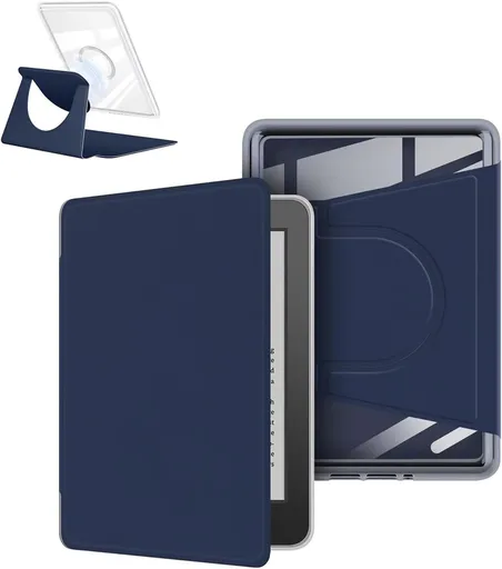 360° Rotating Detachable Magnetic Case for 7" Kindle Paperwhite Clear Back Cover Dark Blue