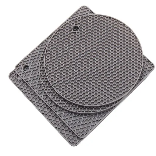 4pcs Silicone Honeycomb Heat Resistant Mats Table Cup Pot Coasters Home Kitchen - Grey