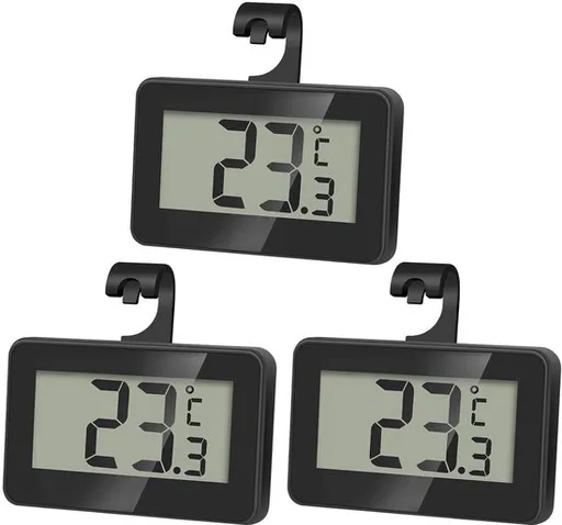 Set of 3 digital refrigerator thermometers - Magnetic aquarium thermometer with hook - Mini refrigerator thermometer - Freezer thermometer - for home, restaurant, bar - Black