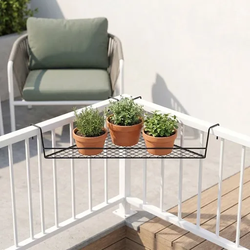 Black Metal Wire Balcony Hanging Plant Stand Corner Shelf for Storage and Decorative Display