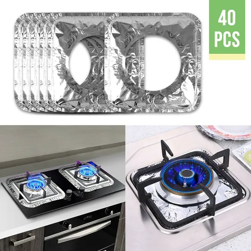 40Pcs Aluminum Foil Gas Top Disposable Bib Liners Stove Covers