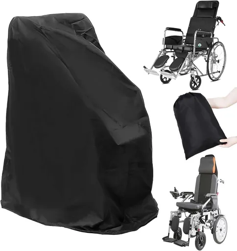 Wheelchair Cover, Electric Wheelchair Cover Waterproof, Mobility Scooter Storage Cover for Travel Power Wheelchair Dust Protective Cover with Storage Bag - Black - Size L