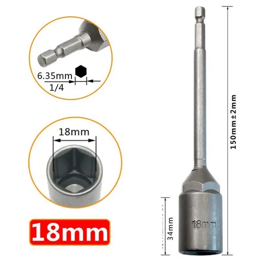 1Pc 150Mm Hexagon Nut Driver Drill Bit Adapter Socket Wrench Extension Sleeve 9Mm Smile Home 18Mm