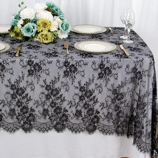 Black Lace Tablecloth Vintage Floral Lace Table Cloth Embroidered Lace Fabric Black Table Overlay for Halloween Vintage Table Cover Lace Table Linen Rustic Party Table Decor 60x120 Inch