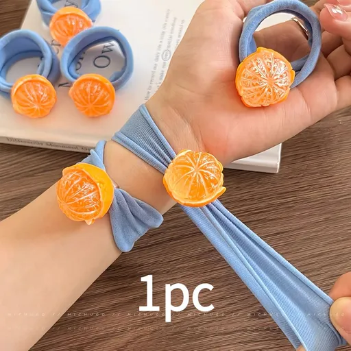 1pc Fun Realistic Orange Fruit-Shaped Hair Ties, Cute Elastic Hair Accessories for Women's Ponytails Hair Rope