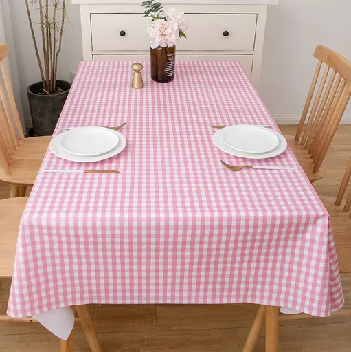 80 x 139 CM Pink Checkered Waterproof & Oil-Proof PVC Tablecloth - Modern Wipeable Rectangular Table Protector, Scratch and Heat Resistant for Indoor & Outdoor Use