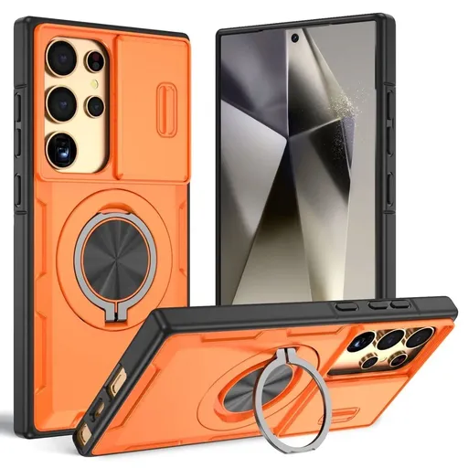 2-in-1 Magnetic Sliding Lens Case, Orange for Samsung S24Ultra