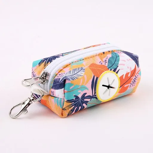 New Arrival Floral Print Dog Waste Bag Dispenser Carrier – Premium Durable Poop Bag Holder with Metal Clip, Cross-Shaped Pull Hole, Ideal for Leash Attachment, Outdoor Walks, and Key Storage (1103B)