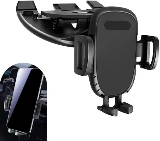 Car CD Slot Phone Holder, Solid Adsorption Anti-Shock Mount with Silicone Pad Protection, One-Handed Operation 360° Rotation Navigation Holder, Universal Clip-Type Interior for Car (Black)