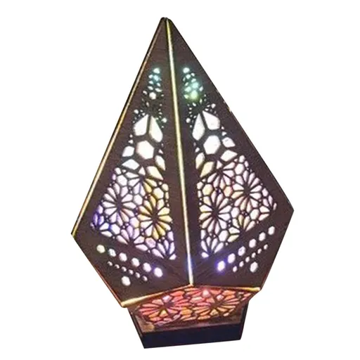 Wooden Floor Lamp, Hollow Geometric Retro Floor Decorative Lamp USB Colorful Diamond Bohemian Lights