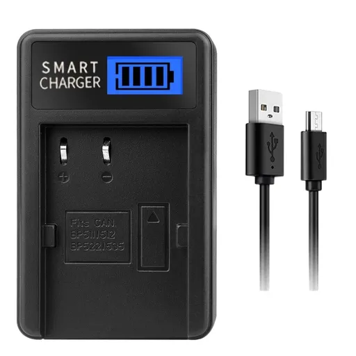Camera Battery Charger LCD Display Compact ABS for BP511 5D 50D 40D Black