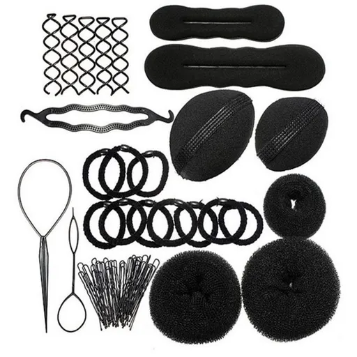 1Set Hair Tie Donut Ring Ropes Hairpins Pin Barrette Rubber Band Bun Insert Bump Up Maker Clip Comb Braid Ponytail Holder