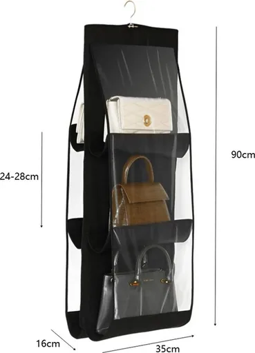 Handbag Organizer - Bag Organizer - Bag Organizer - Storage for 6 Handbags - Storage Bags - Hanging Wardrobe Organizer - Women's Handbag - Storage Space - 3 Layers - Foldable Wardrobe Organizer - 90x35x32 Cm - Black - 1 Piece