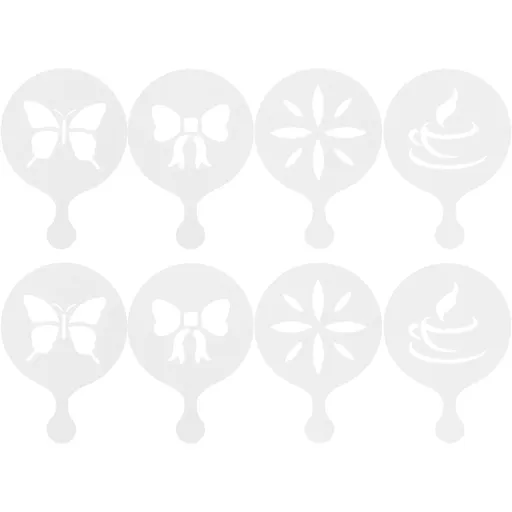 8pcs Reusable Coffee Stencils for Cappuccino Cake Decorating PP Silver Finish Set