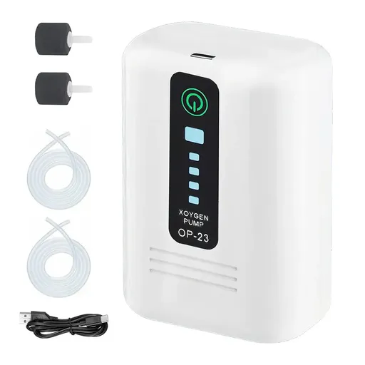 Aquarium Oxygen Pump Black USB Rechargeable Air Pump for Fish Tanks and Bait Buckets with 2 Outlets