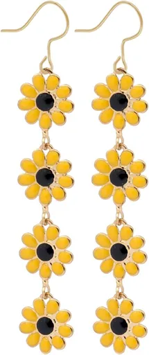Boho Flower Dangle Earrings for Women,Chic White Yellow Drop Flower Statement Earrings Tropical Beach Jewelry