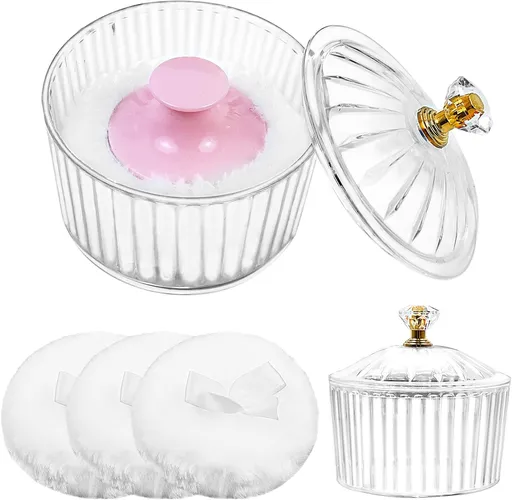5Pcs Dusting Powder Container with Puff, 3.4 Inch Plastic Body Containers Large Soft Puff Loose Reusable Applicator for Women Baby Face Makeup White-1 -