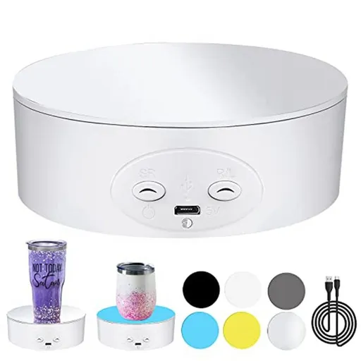Cup Turner Rotating Display Stand for Tumblers, 360 Degree Automatic Mute Turntable for Photography Display