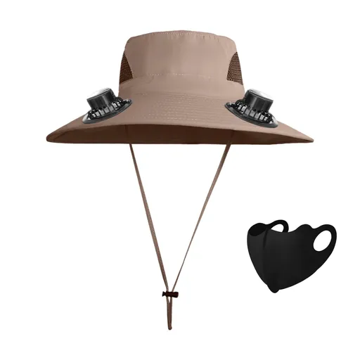 Solar Fan Hat Wide Brim Solar Fan Hat Outdoor Wide Brim Sun Hat with Solar Fan Fishing Hat, Removable & USB Charging Fan C-Khaki