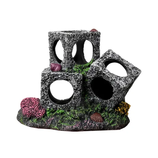 Fish Tank Shrimp Shelter House Square Stone Cave Aquarium Breeding Hiding Decor - 3 Squares