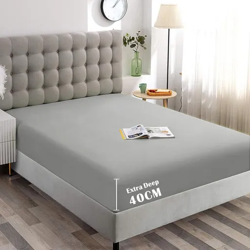Hotel Quality Fitted Sheet - 1 Piece Fitted Sheet -Breathable Bedding - Wrinkle, Fade, Stain Resistant- 16inch/40cm Deep Pocket Fitted Bed Sheet-Wrinkle and Fade Resistant,(Silver-gray,Single)