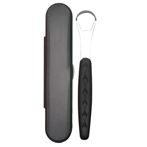 1 Piece BPA Free Tongue Scraper, soft handle oral care cleaner with travel case for adults and kids, Black, 1.18 x 0.98 x 6.1 inches