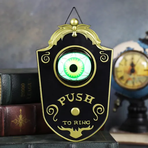 2-Piece Black Halloween Animated Eyeball Doorbell - Spooky Light-Up Prop with Scary Sounds for Party & Door Decoration