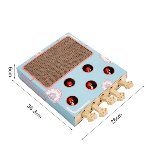 3-in-1 Whack-A-Mole Cat Toy & Scratching Lounge - Spring Swivel Toy, Interactive Puzzle Box and Multi-Functional Cat Scratcher