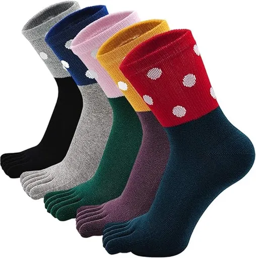 Toe Socks 5 Pairs - Toe Socks - Women's - Cotton - Yoga Socks - Smooth Toe Seam - Runner Toe Socks - Flip-flop Socks - Toe Socks - Toe Socks - Toesocks - Ladies - Antibacterial - Breathable - Comfortable Socks