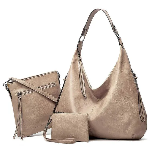 Women's Soft Leather Tote Bags 3pcs Fashion Handbag Wallet Shoulder Purse Set