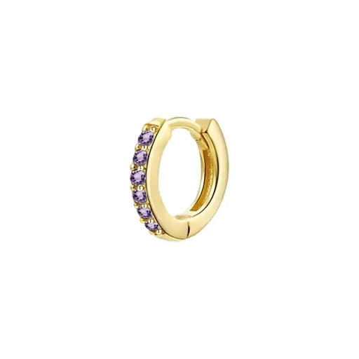 925 Sterling Silver Gold Rings Plated Cubic Crystal Cuff Huggie Hoop Earrings Au - Gold-Purple Crystal