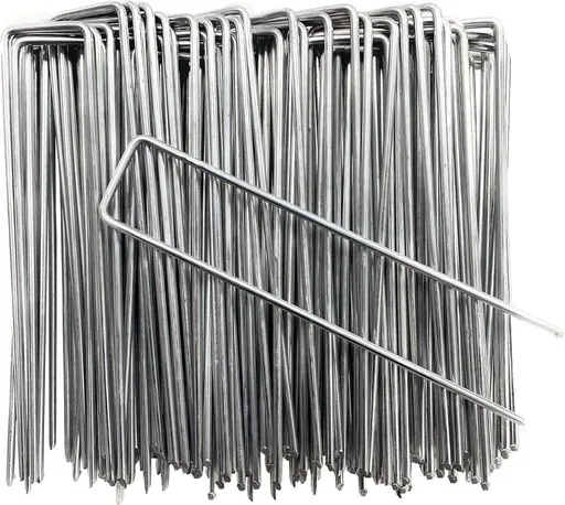 100 pcs U-shaped garden anchor pegs, 150mm, silver