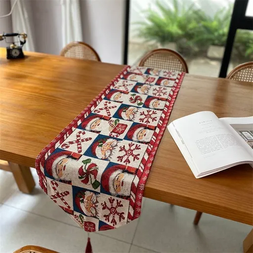 Decorative Xmas Table Runner, Long Table Mat For Family Celebration, Indoor Cabinet Hanging Cloth, 33*180cm, Pattern 06