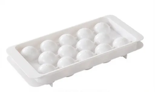 2 PCS Round Ice Cube Trays with Lids 14 Cavity Sphere Ice Ball Maker Mould Stackable Hard Plastic Easy Release for Whiskey Cocktails White
