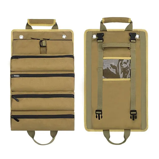 Roll Up Tool Bag Oxford Cloth, Waterproof & Heavy Duty Tool Organizer for Electricians & Carpenters, Portable Foldable Repair Pouch/khaki