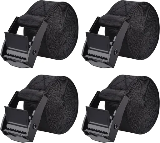 Cinch Tie Down Strap Lashing Straps Heavy Duty Nylon Straps with Cam Buckles for Cargo, Trucks, Boat, Motorcycle,SUP, Kayak, Canoe, Trailer (1m, Black - 4 Pack)