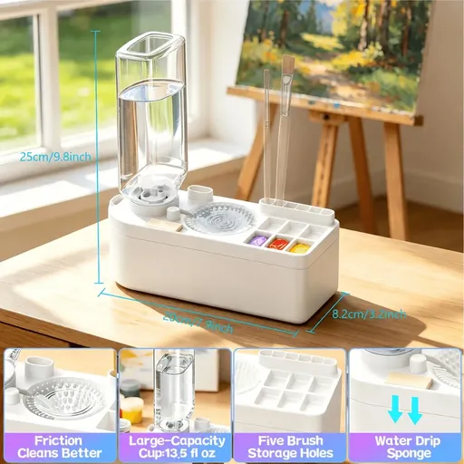 Multi-Functional All-in-One Brush Washer & Storage Box — 450ml Leak-Proof Cleaning Cup + Palette + Brush Slots, Portable & Drop-Resistant. A Must-Have for Watercolor & Acrylic Painting./WHITE