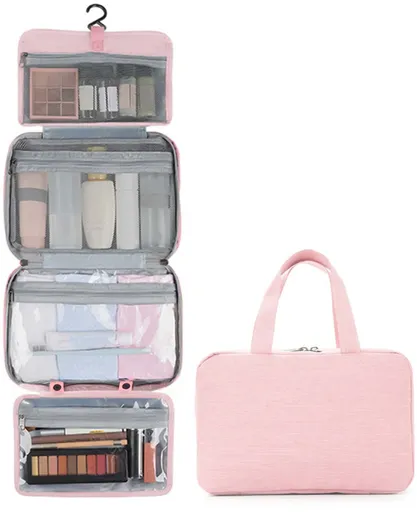 Toiletry bag - Portable hanging toiletry bag - foldable travel toiletry bag - large foldable travel bag - travel makeup bag - storage bag - with 4 compartments - waterproof toiletry bag - unisex - for vacation, shower, camping and travel - 27*18*8 cm