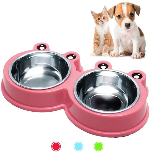 Durable Stainless Steel Dog Bowls Food Water Feeder Resistant Silicone Mat Prevent No for Little Size Dogs/Cats Like Chihuahua