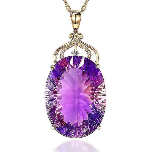 Amethyst Pendant European And American Creative Shape Amethyst Pendant Micro-set 14k Gold Crystal Necklace
