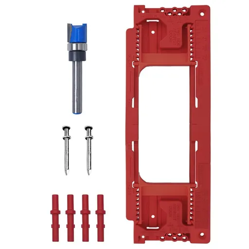 Adjustable Door Hinge Routing Template Jig Kit with Alloy Trimming Bit and Locating Pins for Woodworking Door Frame Mortise Installation (Red)