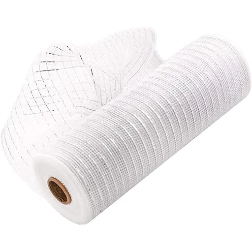 10 Inch x 30 Feet Deco Poly Mesh Ribbon, Metallic Foil Poly Mesh Ribbon, for Wreaths, Swags, Craft, Wedding, Party and Decorating Supplies White