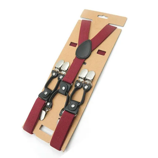 Unisex Y Shaped Suspenders 6 Clips 2.5cm Polyester Wine Red