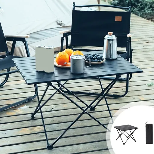 Camping Table, Folding Portable Camp Side Table, Lightweight Camping Table with Carry Bag, Ideal for Beach Outdoor Hiking Picnics BBQ Cooking Dining Kitchen, Black