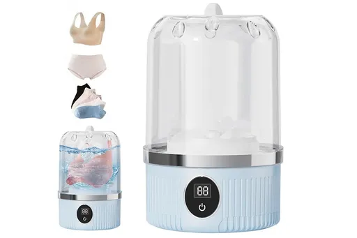 Portable Mini Washing Machine Rechargeable Small Clothes Washer for Travel Use - Blue